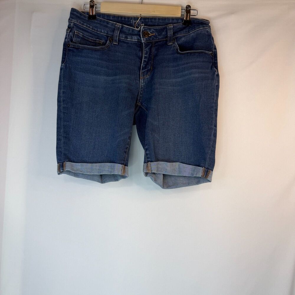 Size 12 Time and Tru Mid Rise Denim Bermuda Shorts Cuffed Blue Jean